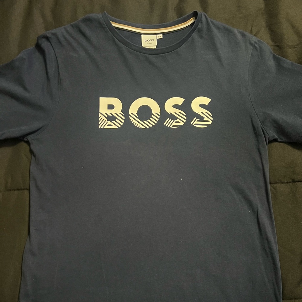 Navy Blue Boss- KIDS' T-SHIRT IN COTTON JERSEY WITH CONTRAST LOGO
